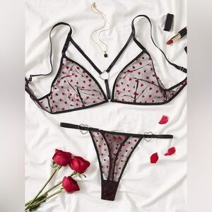 Plus Heart Pattern Ring Detail Mesh Lingerie Set Never Worn in bag Size S